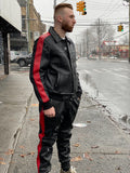 Men's Leather Track Suit Sweatsuit [Black/Red]