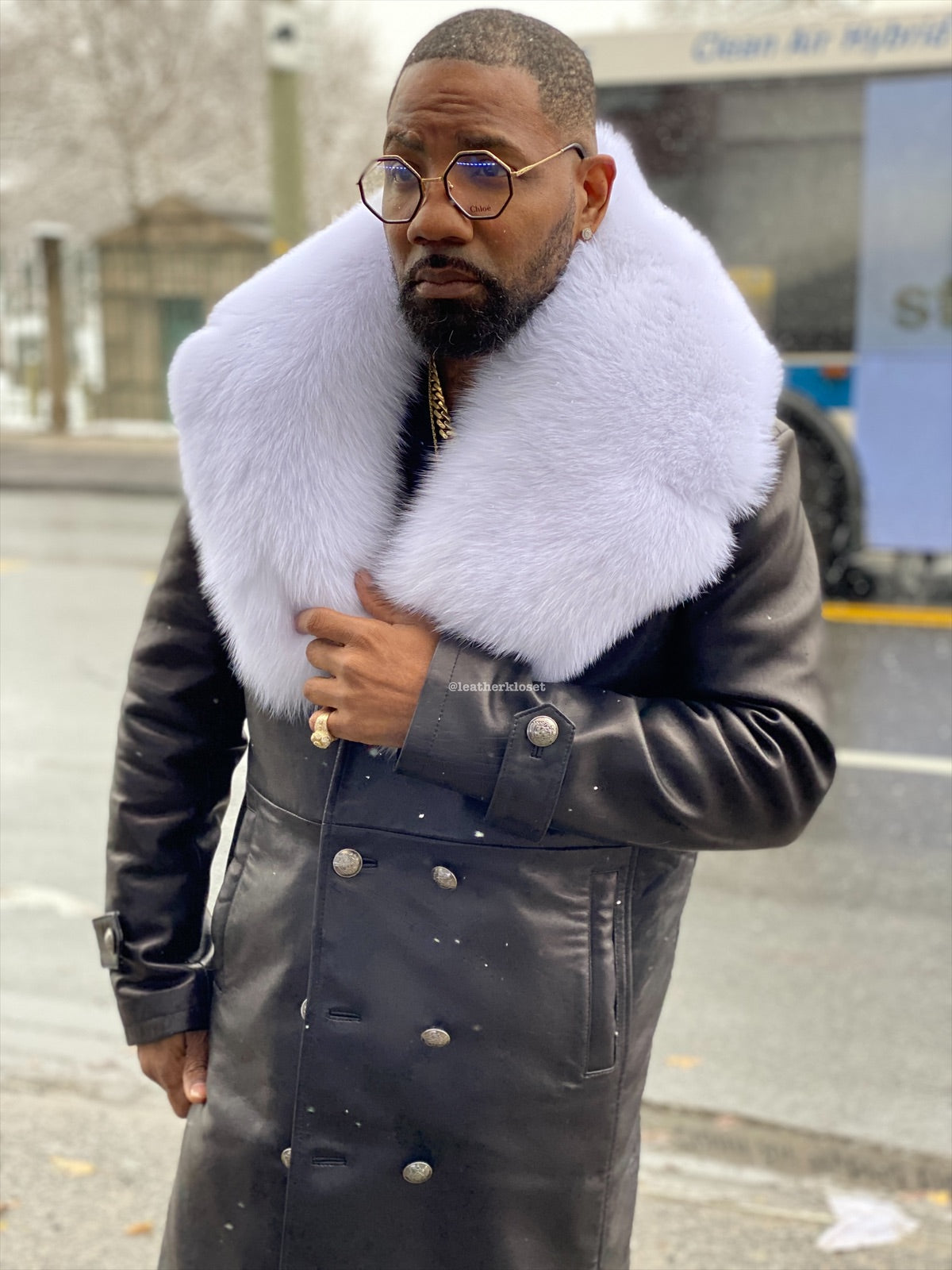 Fox Fur Mens Trench Coat With Fur Hood Fox Fur Peacoat With Fur