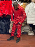 Men's Luka Leather Shirt And Pants Set [Red]