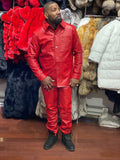Men's Luka Leather Shirt And Pants Set [Red]