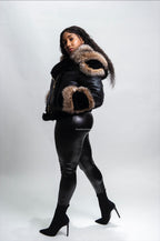 Women's Angela Real Sheepskin Biker Jacket With Fox