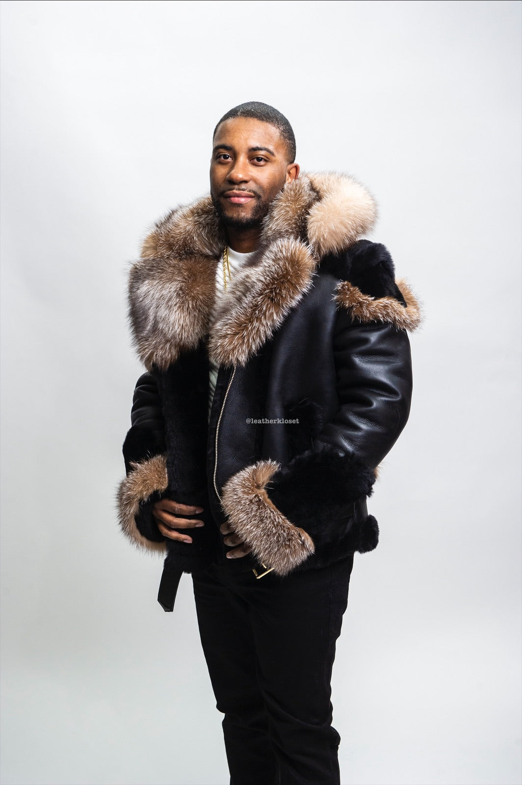 Men's Andre Shearling Biker With Fox [Black/Crystal] – LeatherKloset