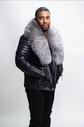 Men's Jay Biker Black With Full Fox Fur Collar [Silver]