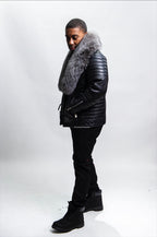 Men's Jay Biker Black With Full Fox Fur Collar [Silver]