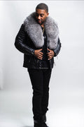 Men's Jay Biker Black With Full Fox Fur Collar [Silver]