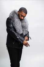Men's Jay Biker Black With Full Fox Fur Collar [Silver]
