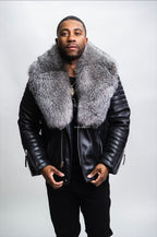 Men's Jay Biker Black With Full Fox Fur Collar [Silver]