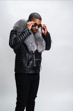 Men's Jay Biker Black With Full Fox Fur Collar [Silver]