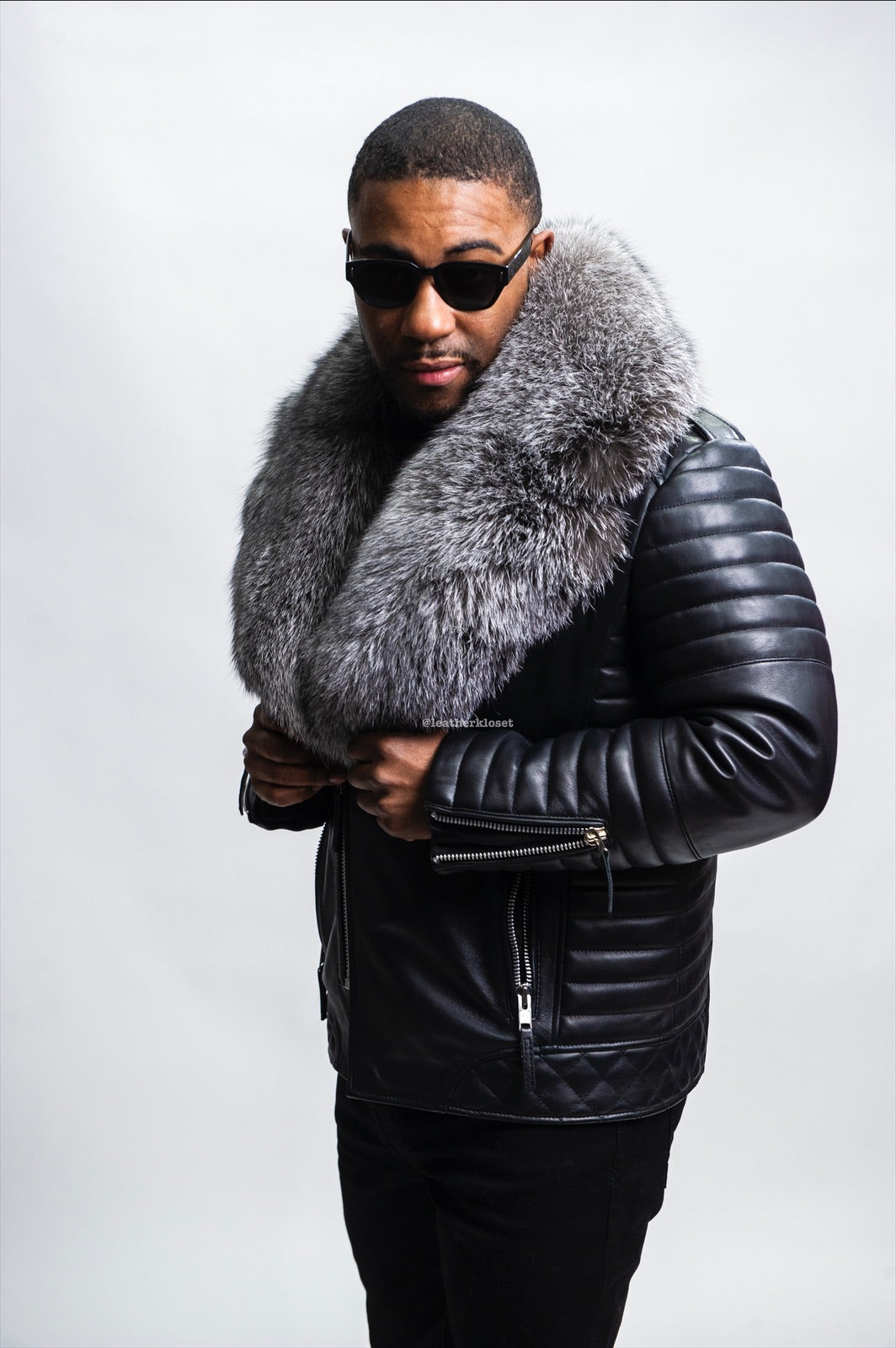 Men's Jay Biker Black With Full Fox Fur Collar [Silver]