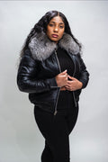 Women's V-Bomber Black Premium Fox Fur Collar [Silver Fur]