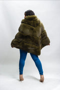 Women's Fox Fur Poncho [Olive]