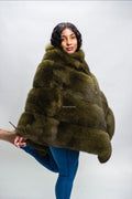 Women's Fox Fur Poncho [Olive]