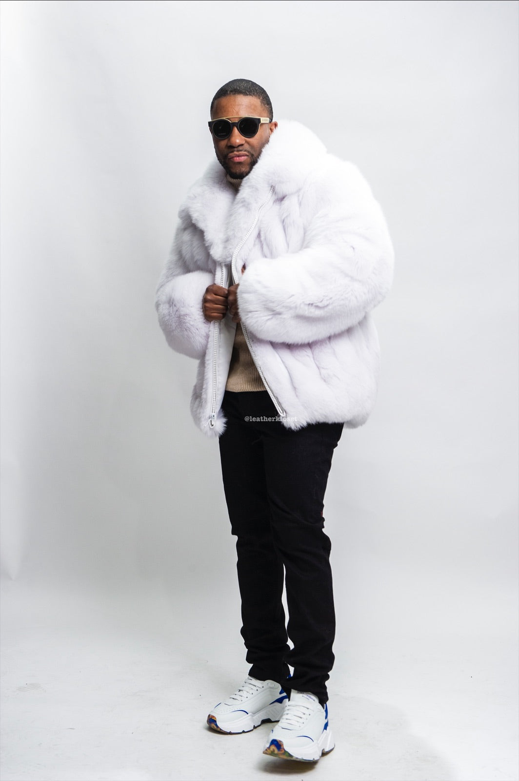 Men's Fox Fur Bomber Jacket [Pure White] – LeatherKloset