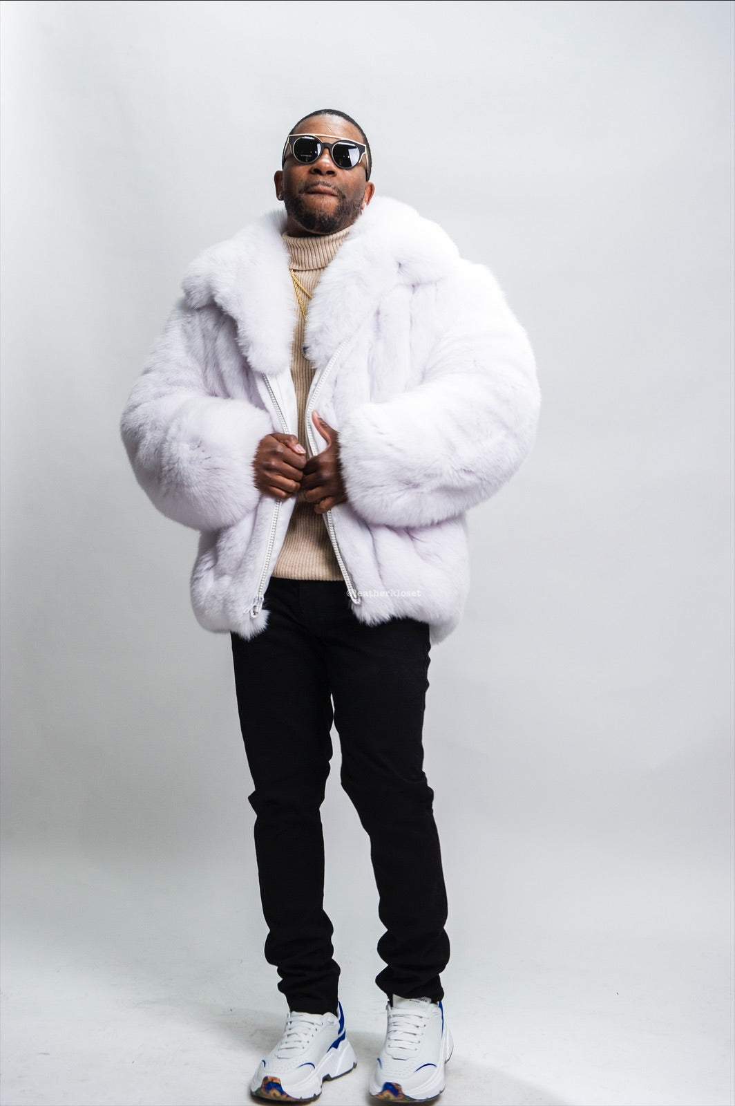 Men's Fox Fur Bomber Jacket [Pure White] – LeatherKloset
