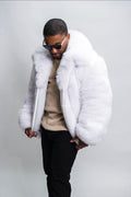 Men's Fox Fur Bomber Jacket [Pure White]