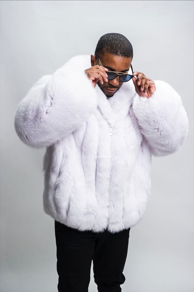 Men's Fox Fur Bomber Jacket [Pure White] – LeatherKloset