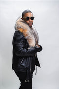 Men's Trey Biker Black Leather Full Fox Fur Collar [Crystal Fox]