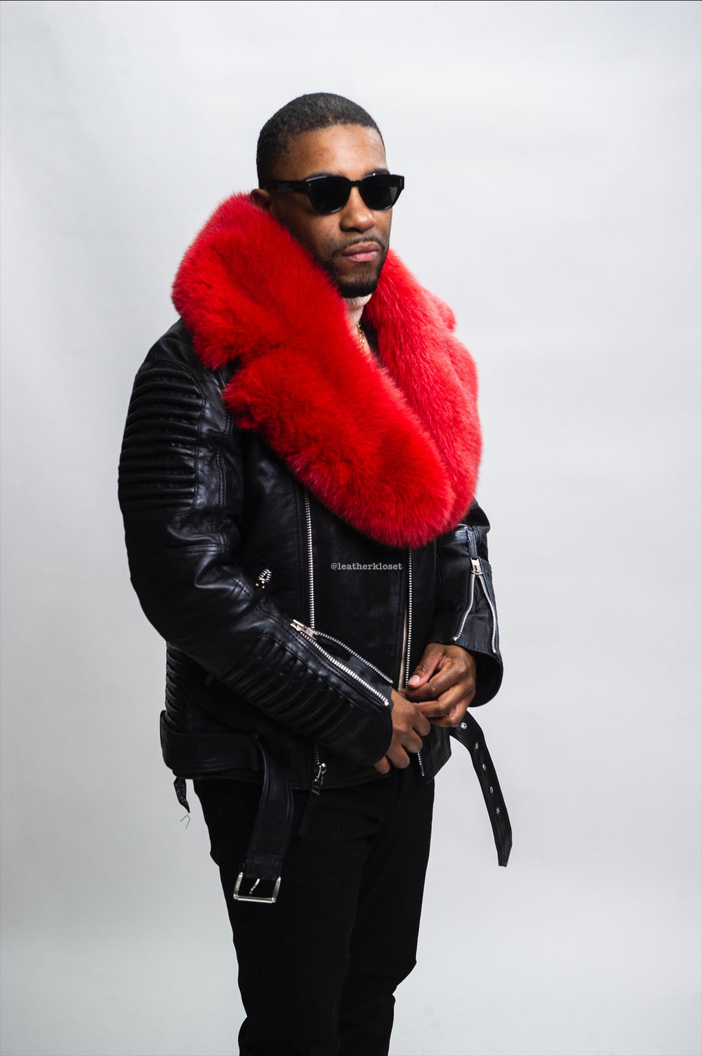 Men's Trey Biker Black Full Fox Fur [Red Fox]