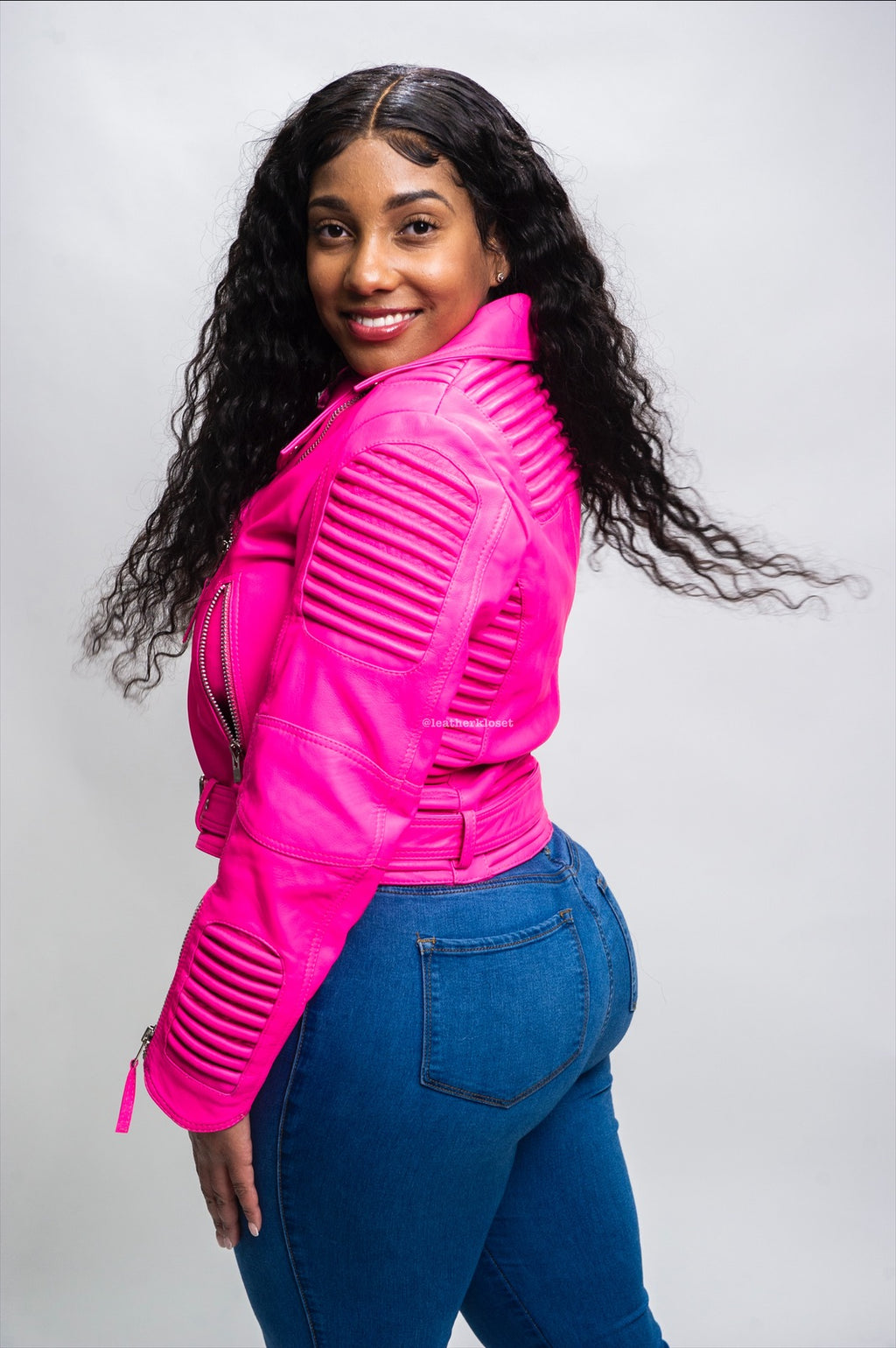 Women's Trey Leather Biker [Pink]