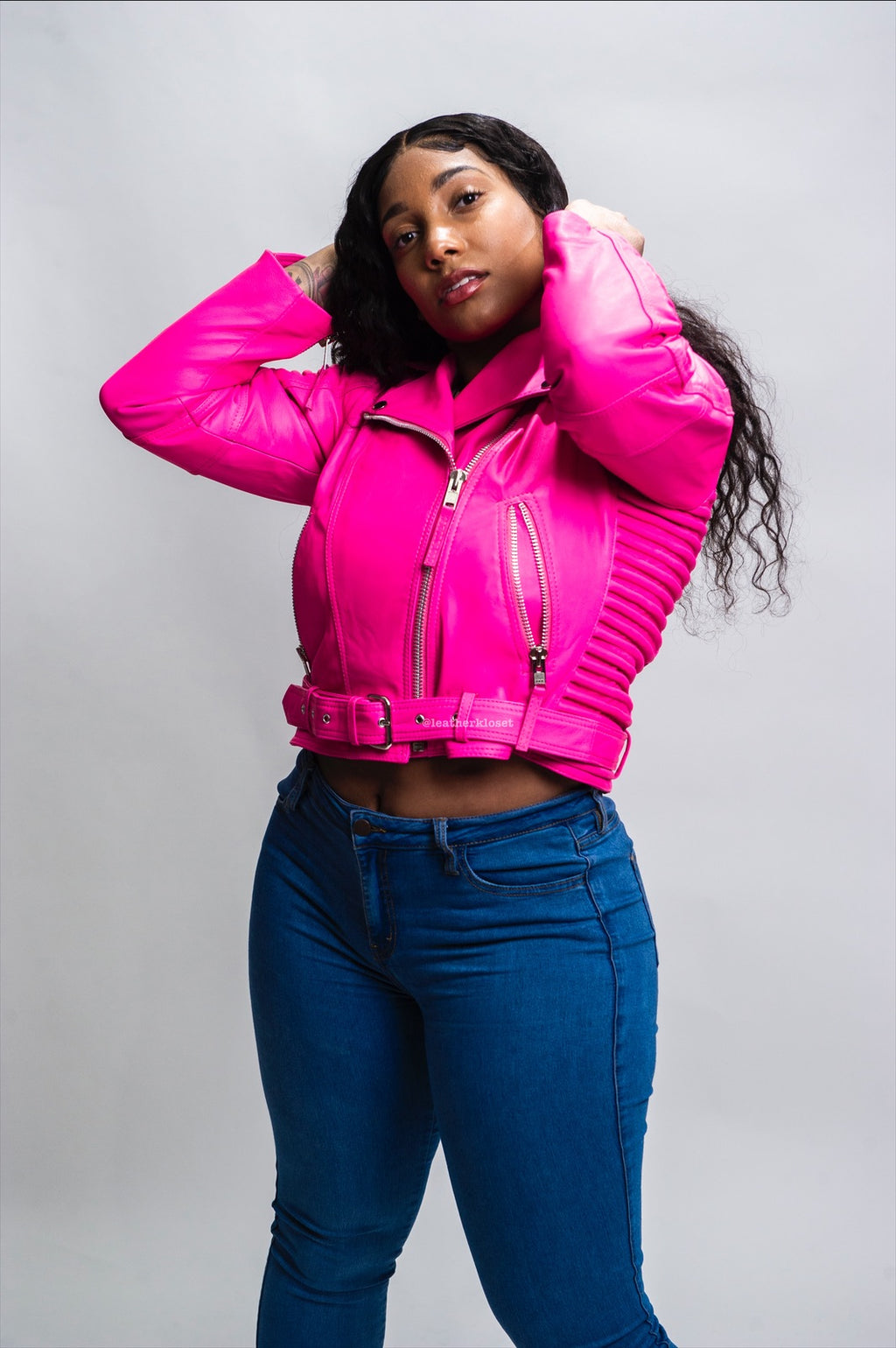 Women's Trey Leather Biker [Pink]