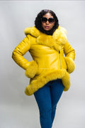 Women's Amber Shearling Sheepskin Jacket With Fox [Yellow/Yellow Fox]