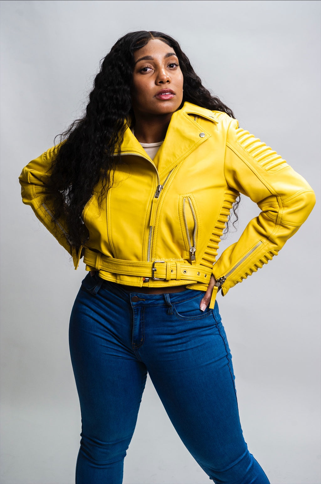 Women's Trey Leather Biker [Yellow]