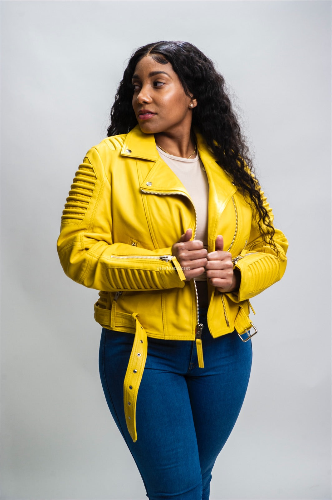 Women's Trey Leather Biker [Yellow] – LeatherKloset