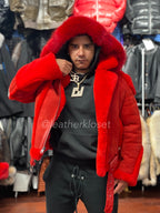Men's Classic Sheepsking Shearling Biker With Hood