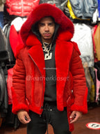 Men's Classic Sheepsking Shearling Biker With Hood