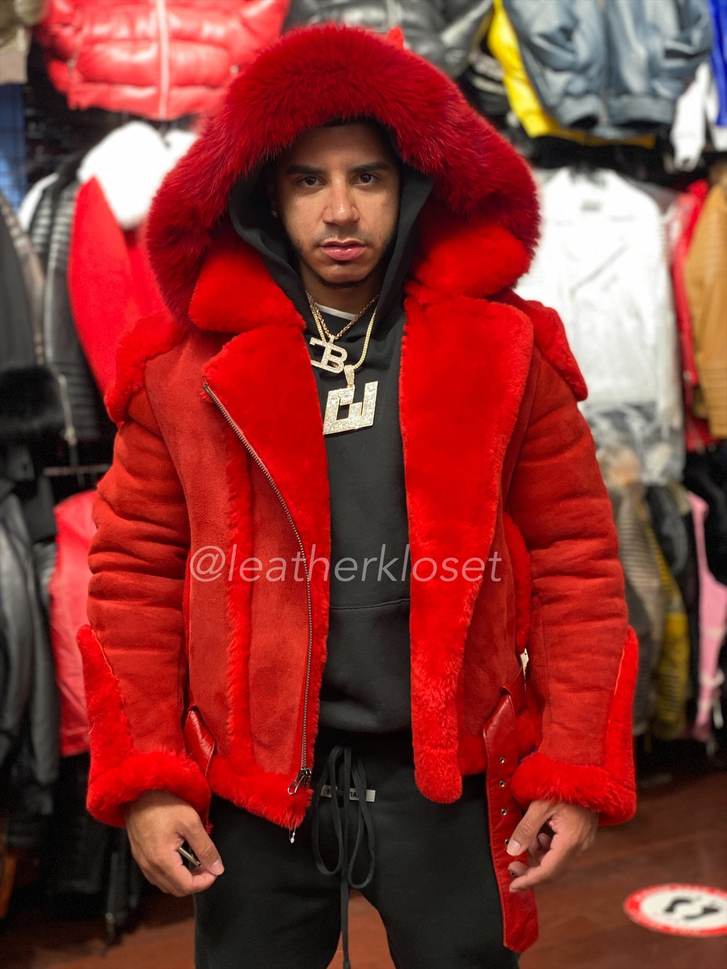 Men's Classic Sheepsking Shearling Biker With Hood
