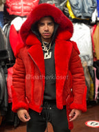 Men's Classic Sheepsking Shearling Biker With Hood