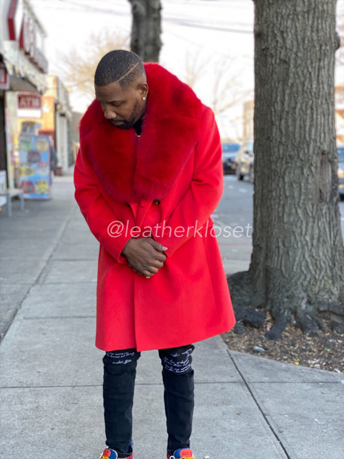 Men's Cashmere Trench Coat With Fox Collar [Red]