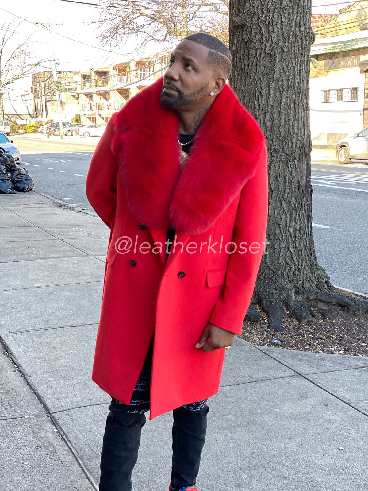 ジャケット・アウター mame Red Long Coat Men's Cashmere Trench Coat With Fox Collar [Red] – LeatherKloset