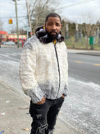 Men's Mink with Fox Fur Bomber Jacket With Chinchilla Collar [Multi-Gray]