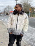 Men's Mink with Fox Fur Bomber Jacket With Chinchilla Collar [Multi-Gray]
