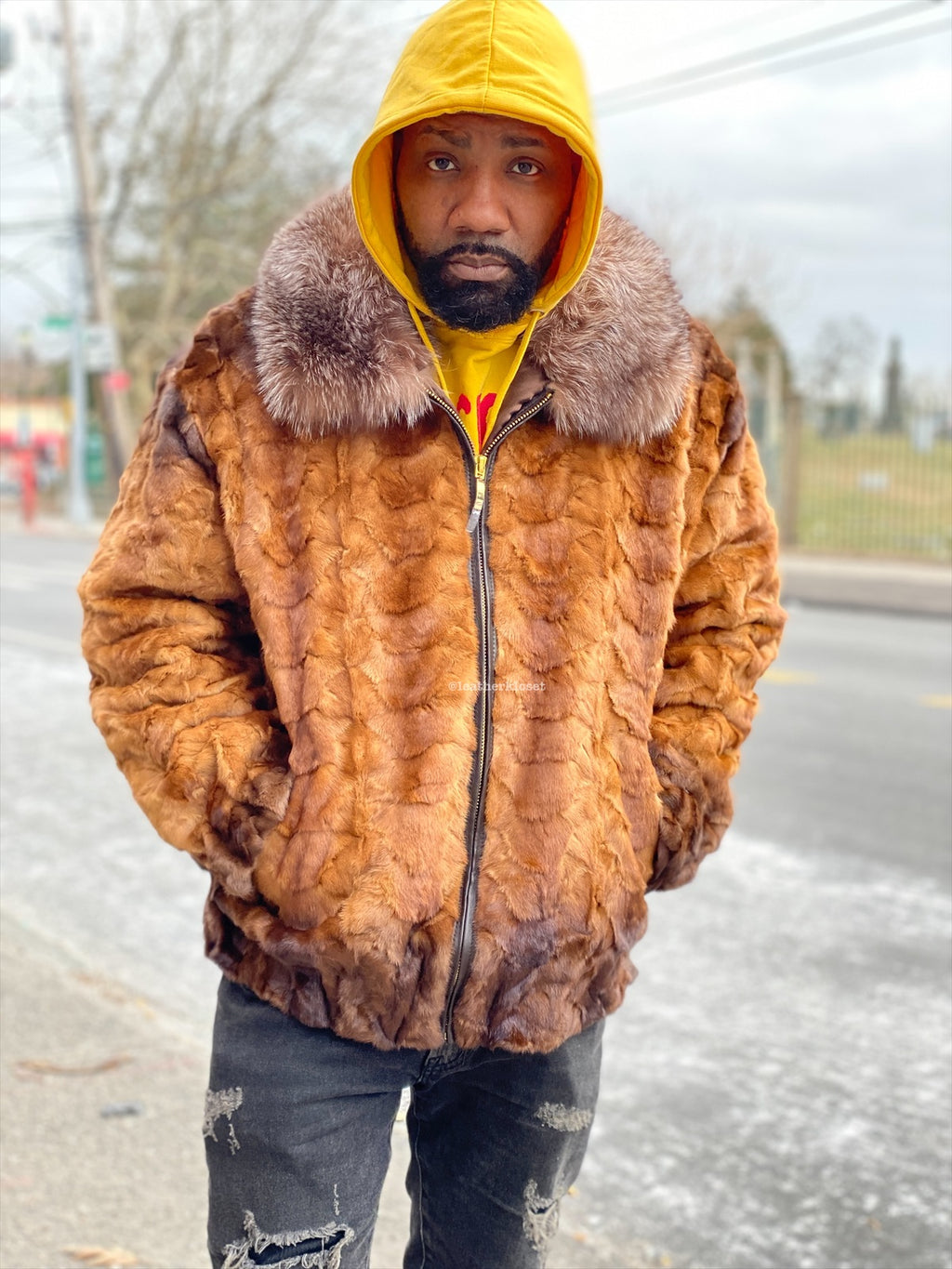 Men's Mink with Fox Fur Bomber Jacket