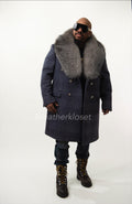 Men's Cashmere Trench Coat With Fox Collar [Gray]