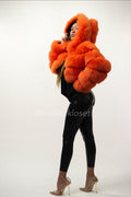 Women's Crop Fox Bomber With Hood [Bright Orange]