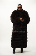 Women's Fox Long Trench Coat [Chocolate]
