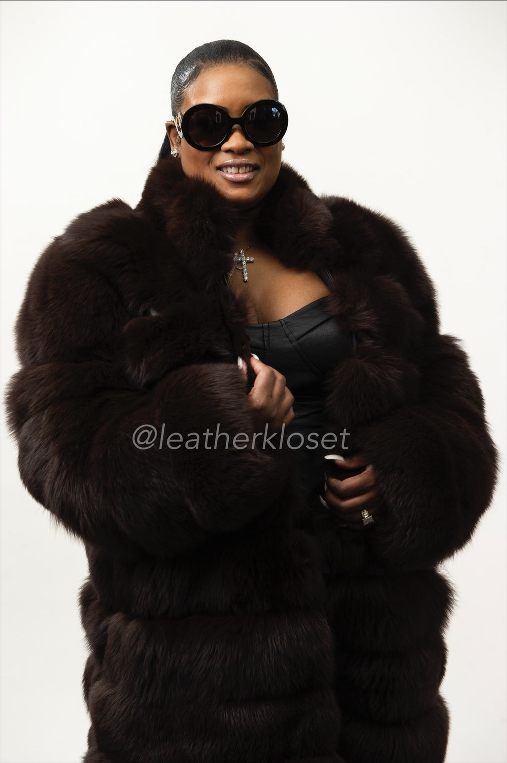 Women's Fox Long Trench Coat [Chocolate]
