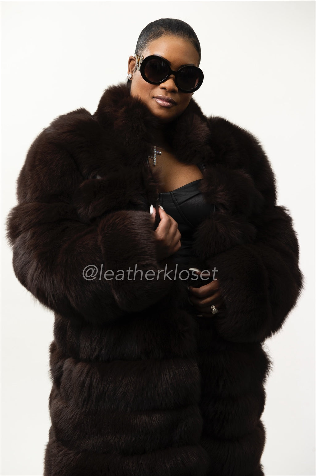 Women's Fox Long Trench Coat [Chocolate]