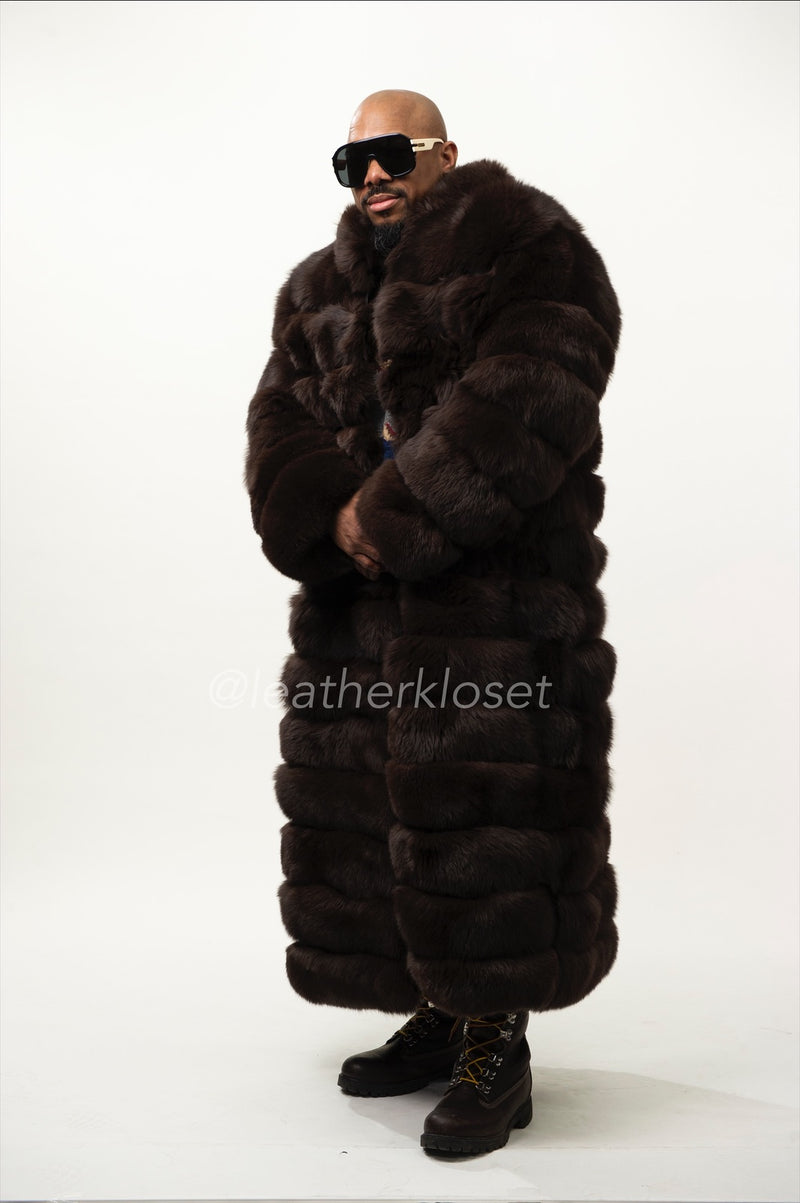 Men's Fox Fur Long Trench Coat [Chocolate]