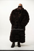 Men's Fox Fur Long Trench Coat [Chocolate]