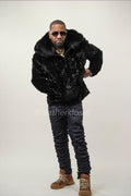 Men's Mink Bomber Jacket With Hood [Black]