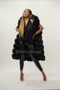 Women's Mia Fox Fur Vest With Hood [Black]