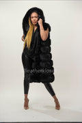Women's Mia Fox Fur Vest With Hood [Black]