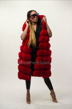 Women's Mia Fox Fur Vest With Hood [Red]