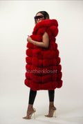 Women's Mia Fox Fur Vest With Hood [Red]