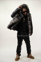 Men's Fox Fur Vest With Hood [Silver]