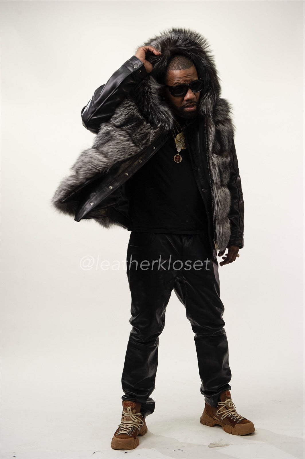 Men's Fox Fur Vest With Hood [Silver]